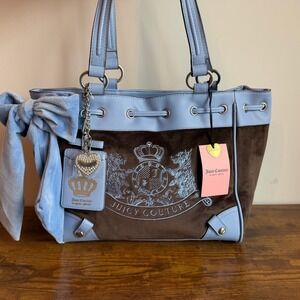 New Juicy Couture Classic Scottie Dogs Chocolate Brown Blue Daydreamer Tote Bag